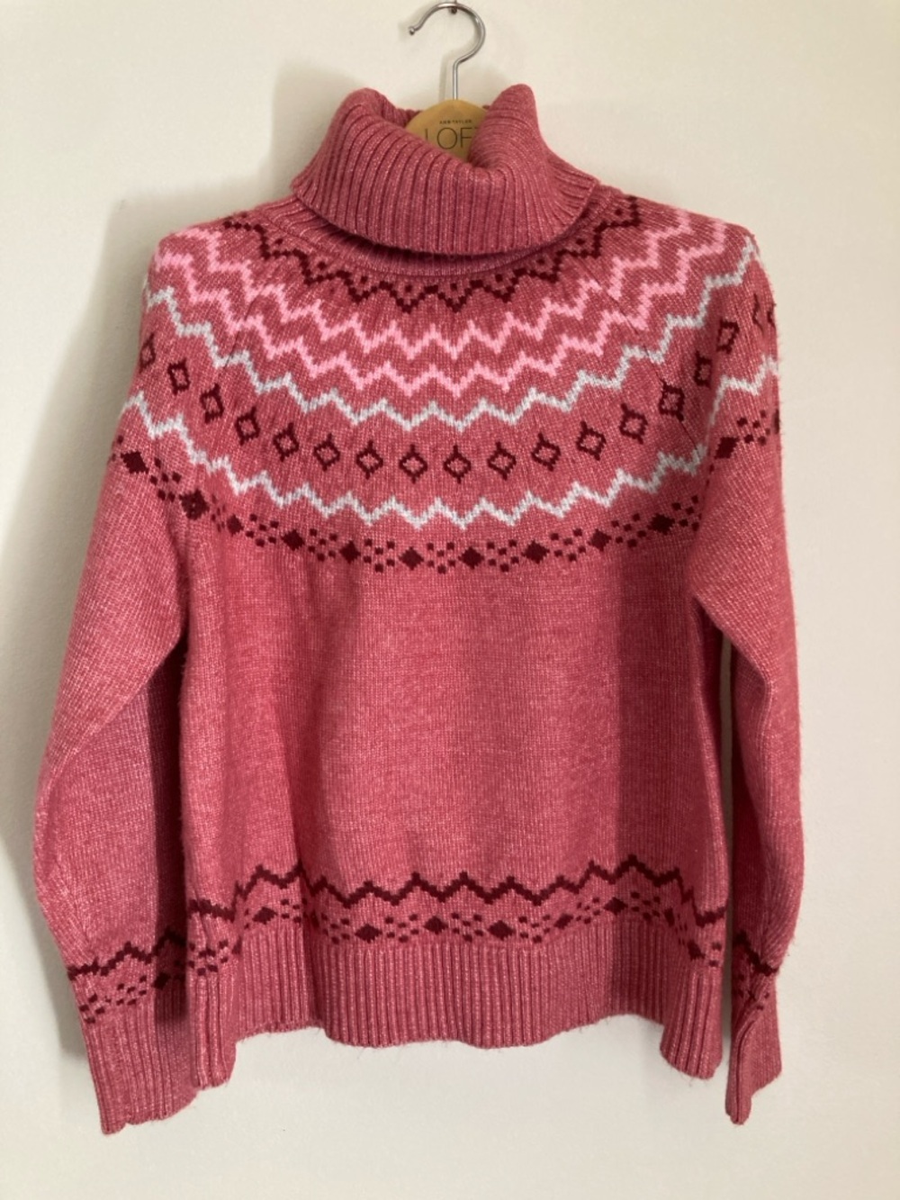 Cynthia Rowley Turtleneck Fair Isle Sweater in Rose Pink